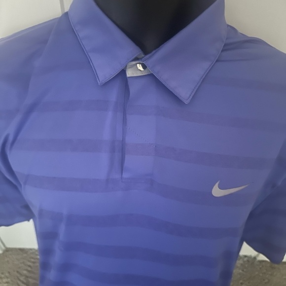 Nike Tiger Woods Collection Golf Polo Shirt Dri-Fit SS Purple Blue Striped Large - Picture 3 of 6